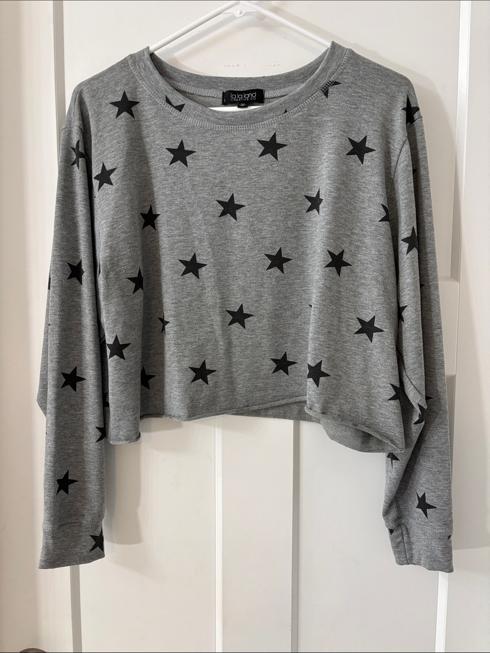 La La Land Grey Star Print Cropped Sweatshirt Pullover